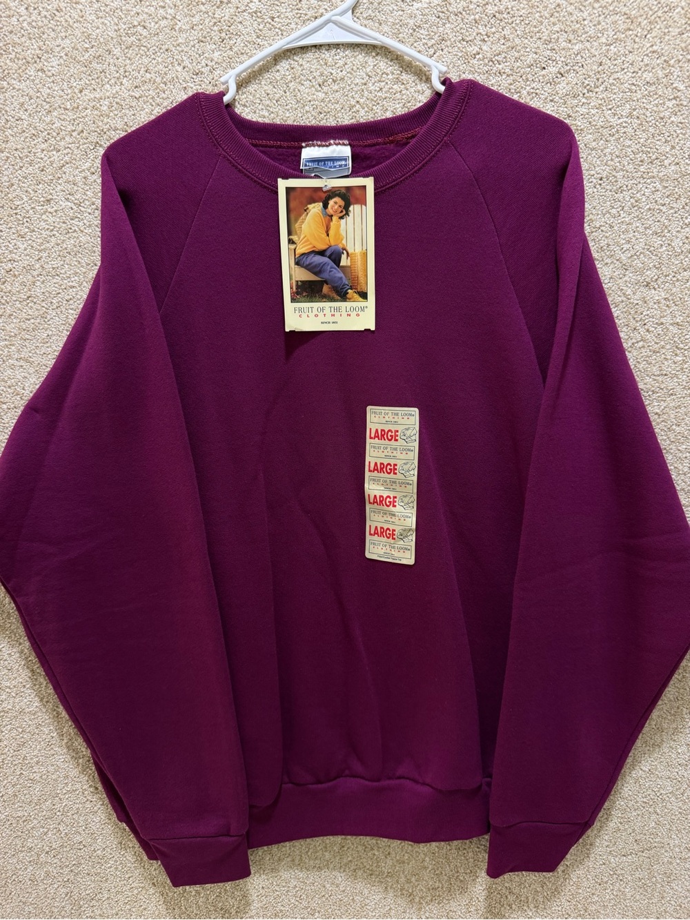 Vintage 90s NWT deadstock sweatshirt Fruit of the Loom purple plum cotton blend